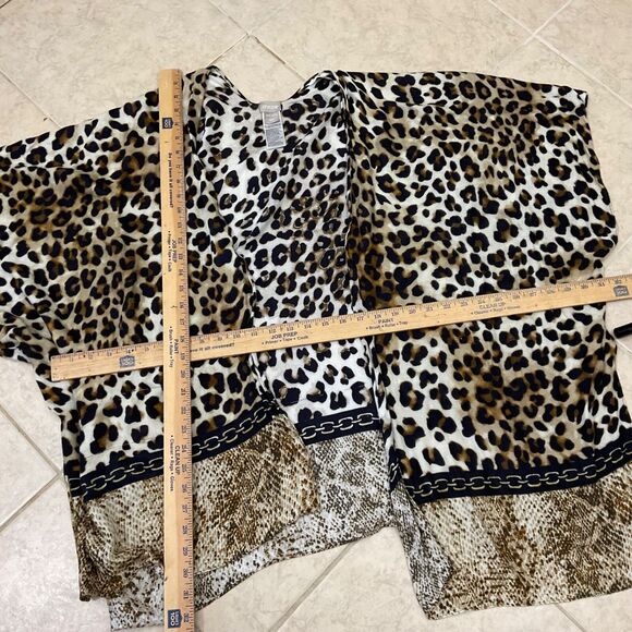 Chico's Top one size Animal Print Poncho Topper Open Front Kimono Boho Rayon - Picture 5 of 7